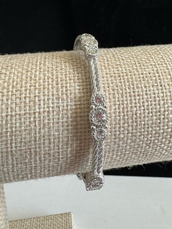 Judith Ripka Jewelry - Judith Ripka 925 Silver Textured Bangle w/ Stations 3  Round Diamonique Crystals